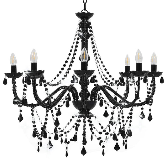 281605 vidaXL Chandelier with Beads Black 8 x E14 Bulbs