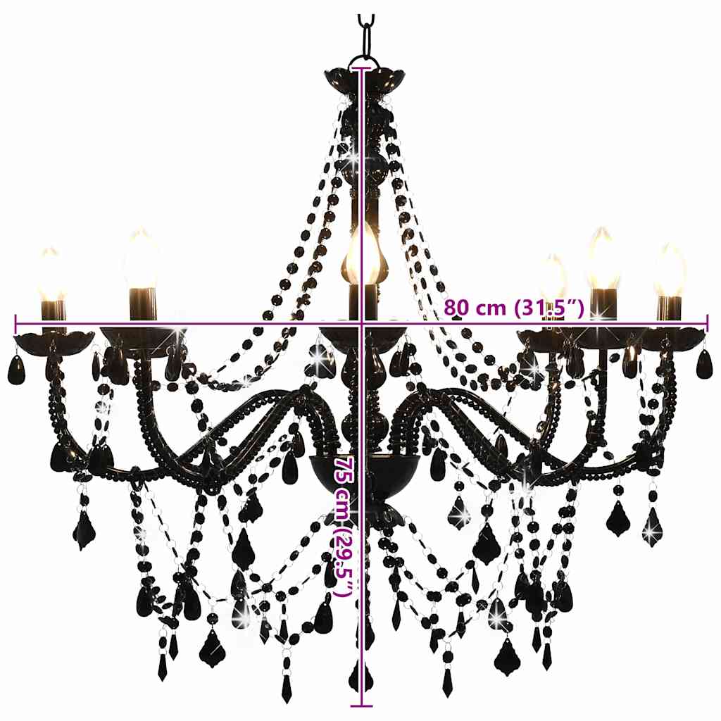 vidaXL Chandelier with Beads Black 8 x E14 Bulbs