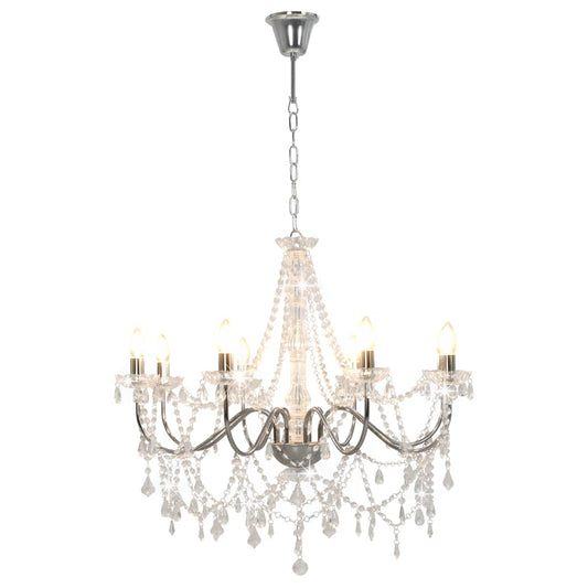 vidaXL Chandelier with Beads Silver 8 x E14 Bulbs