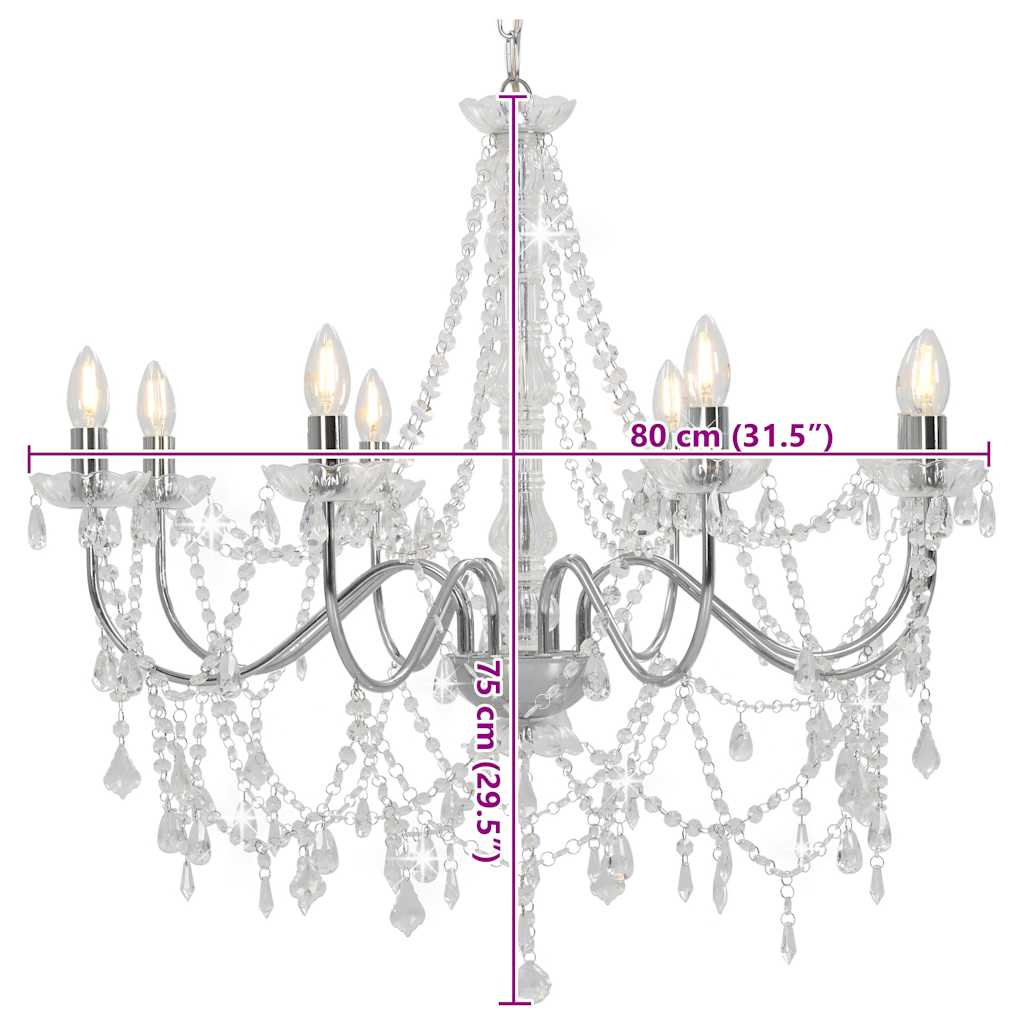 vidaXL Chandelier with Beads Silver 8 x E14 Bulbs