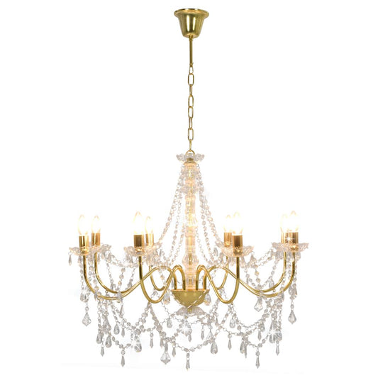 vidaXL Chandelier with Beads Golden 8 x E14 Bulbs