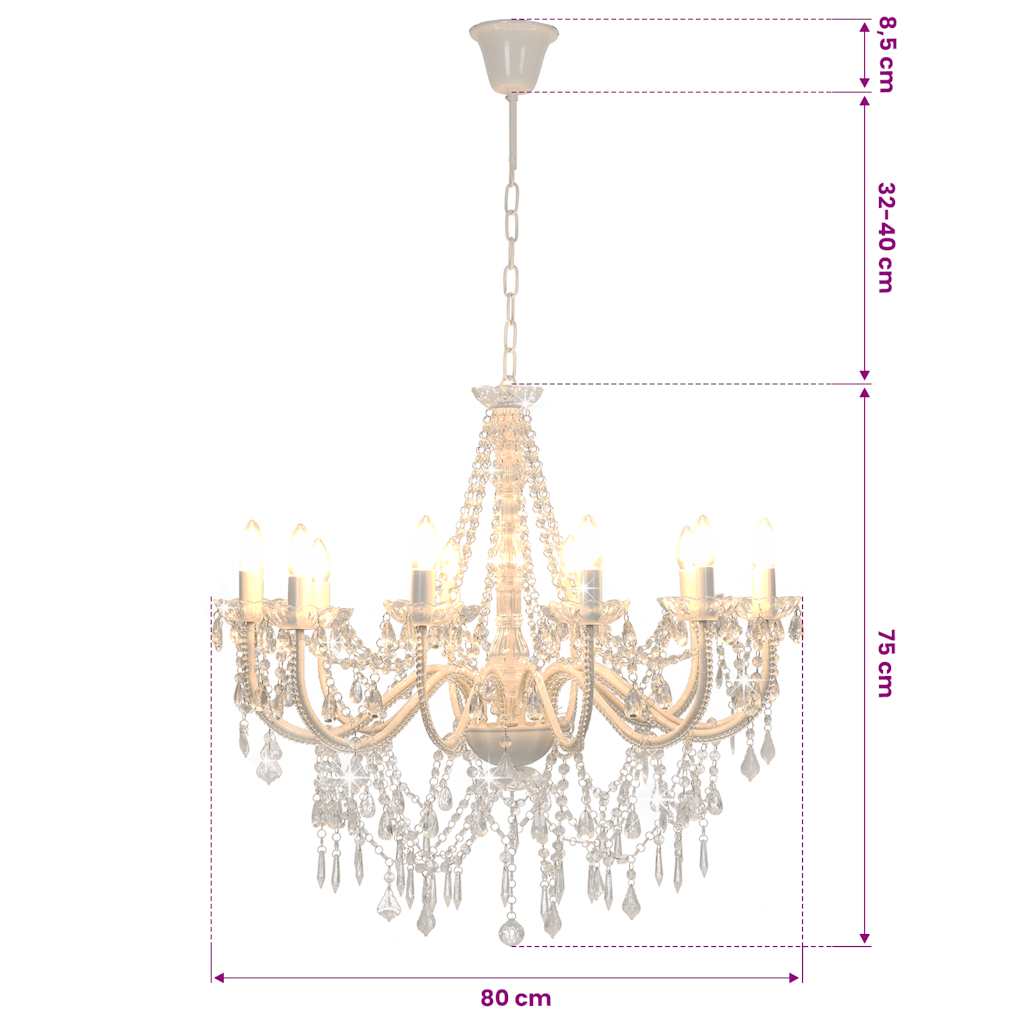 vidaXL Chandelier with Beads White 12 x E14 Bulbs