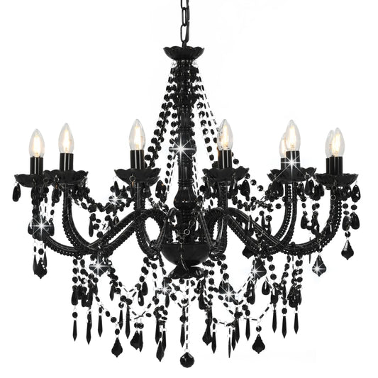 vidaXL Chandelier with Beads Black 12 x E14 Bulbs