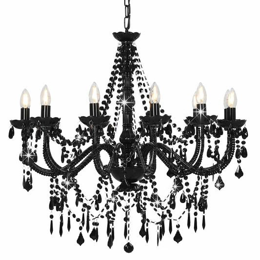281609 vidaXL Chandelier with Beads Black 12 x E14 Bulbs