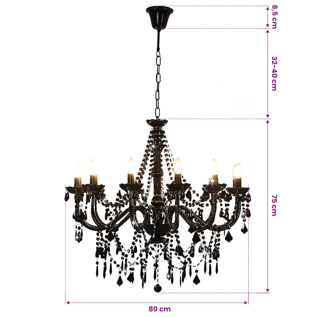 vidaXL Chandelier with Beads Black 12 x E14 Bulbs