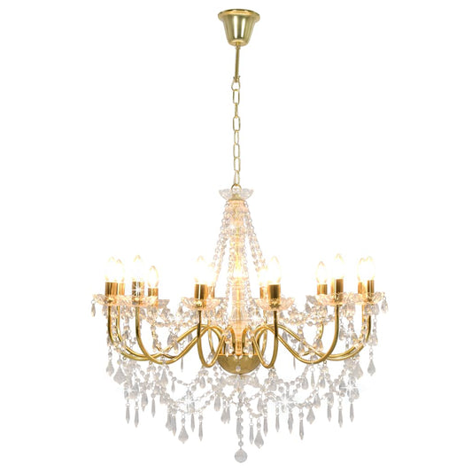 vidaXL Chandelier with Beads Golden 12 x E14 Bulbs