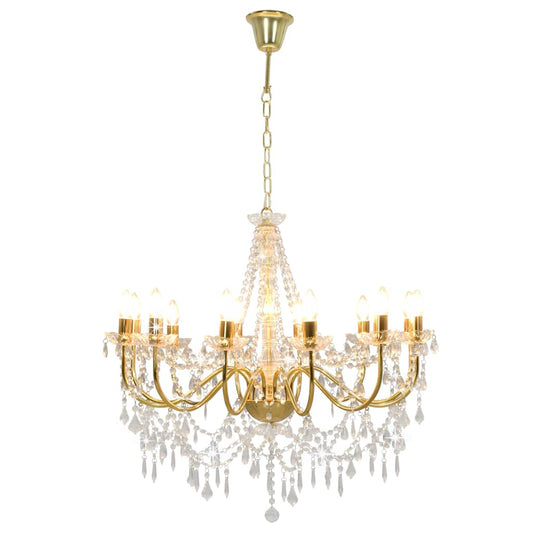 vidaXL Chandelier with Beads Golden 12 x E14 Bulbs