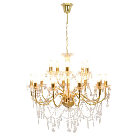 281613 vidaXL Chandelier 2-layer Golden 15 x E14 Bulbs