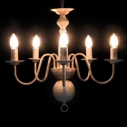 vidaXL Chandelier Antique White 5 x E14 Bulbs