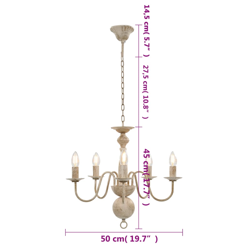 vidaXL Chandelier Antique White 5 x E14 Bulbs