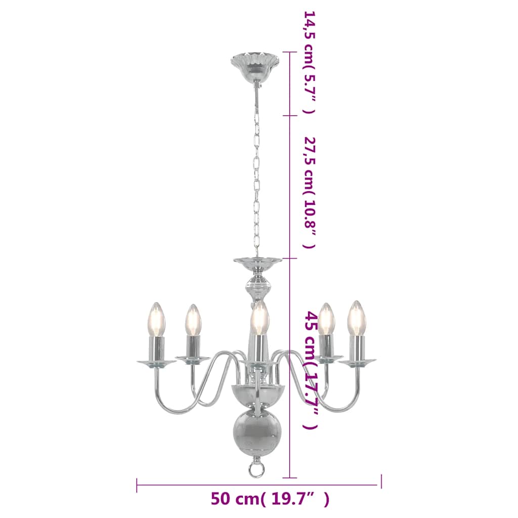 281616 vidaXL Chandelier Silver 5 x E14 Bulbs