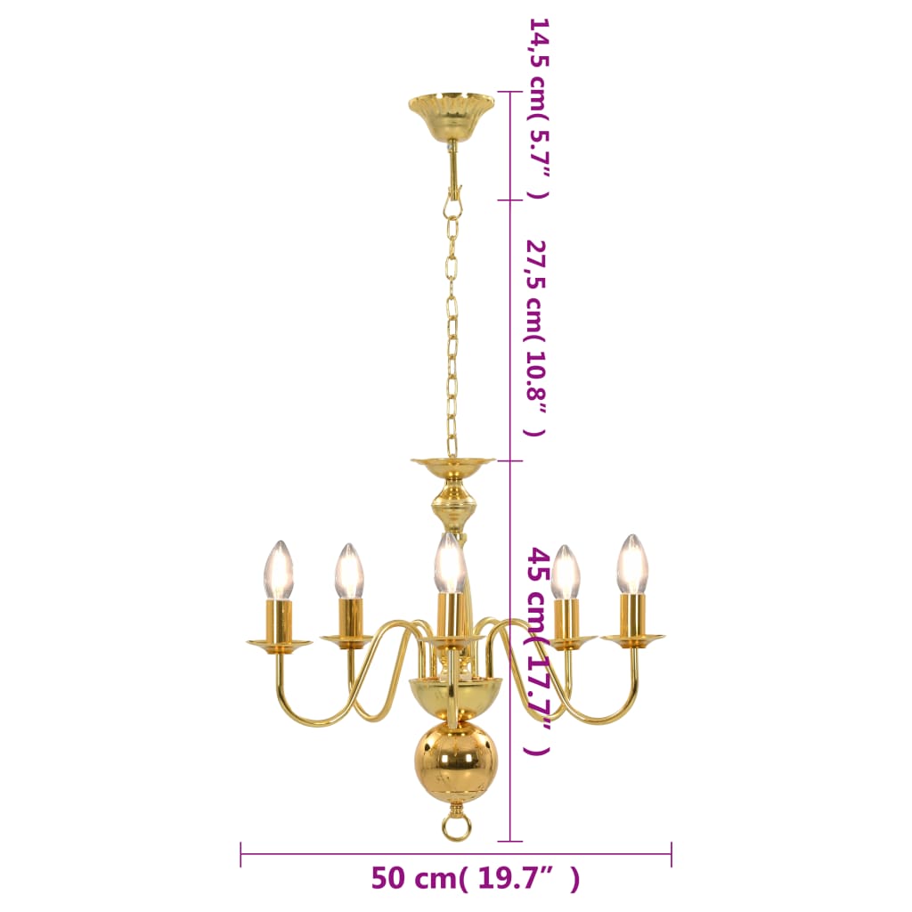 vidaXL Chandelier Golden 5 x E14 Bulbs