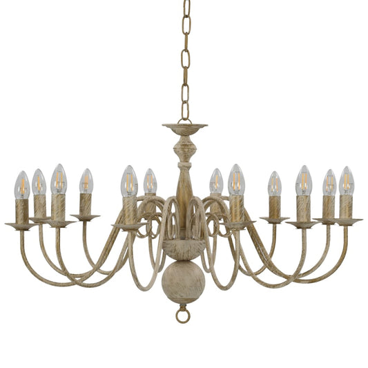 281620 vidaXL Chandelier Antique White 12 x E14 Bulbs