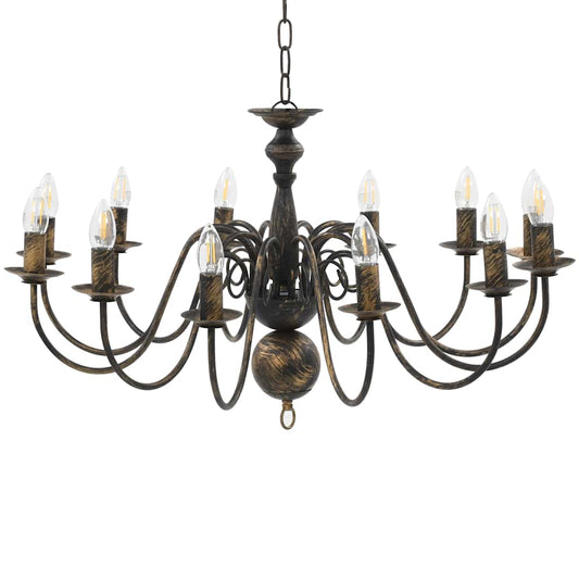 281621 vidaXL Chandelier Antique Black 12 x E14 Bulbs