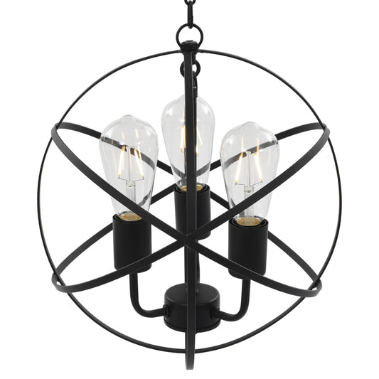 281626 vidaXL Hanging Lamp Black Sphere 3 x E27 Bulbs