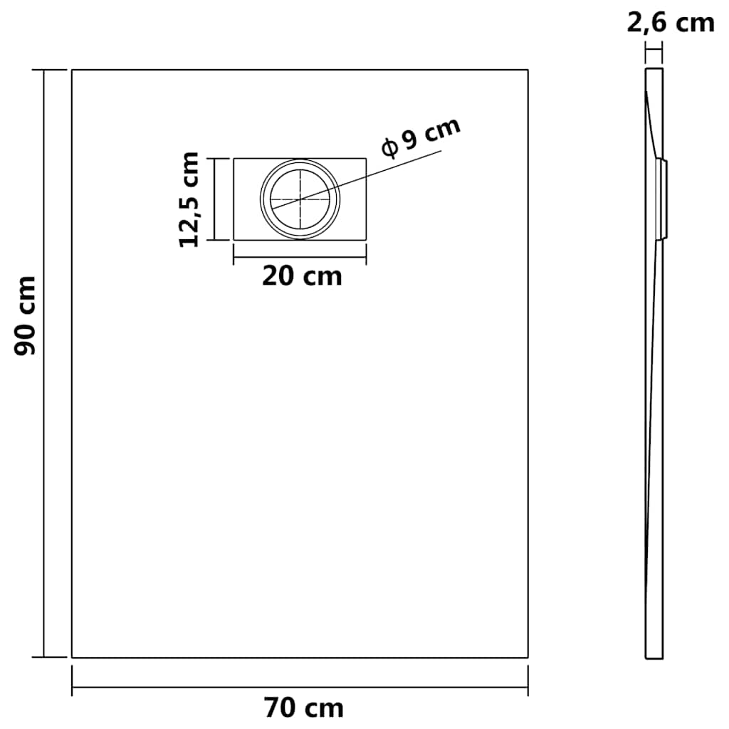 144768 vidaXL Shower Base Tray SMC White 90x70 cm