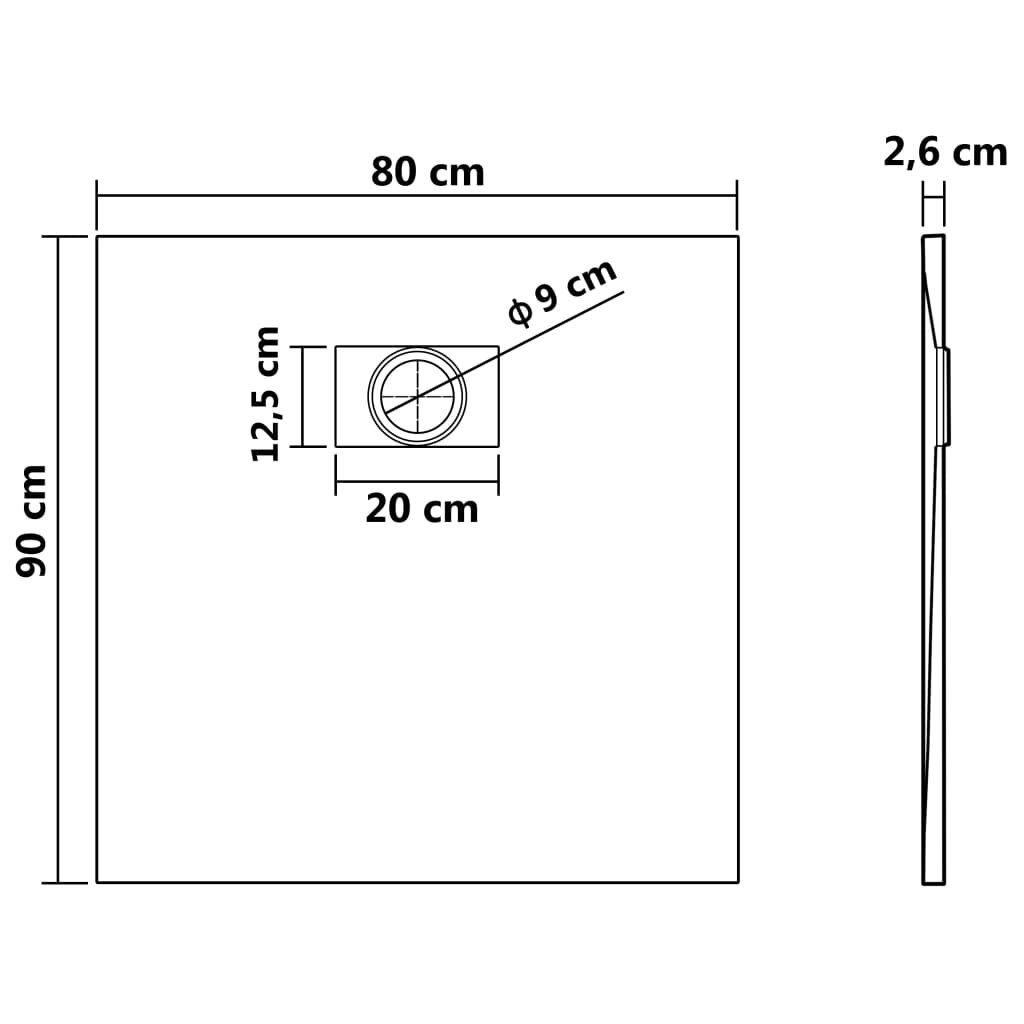 vidaXL Shower Base Tray SMC White 90x80 cm