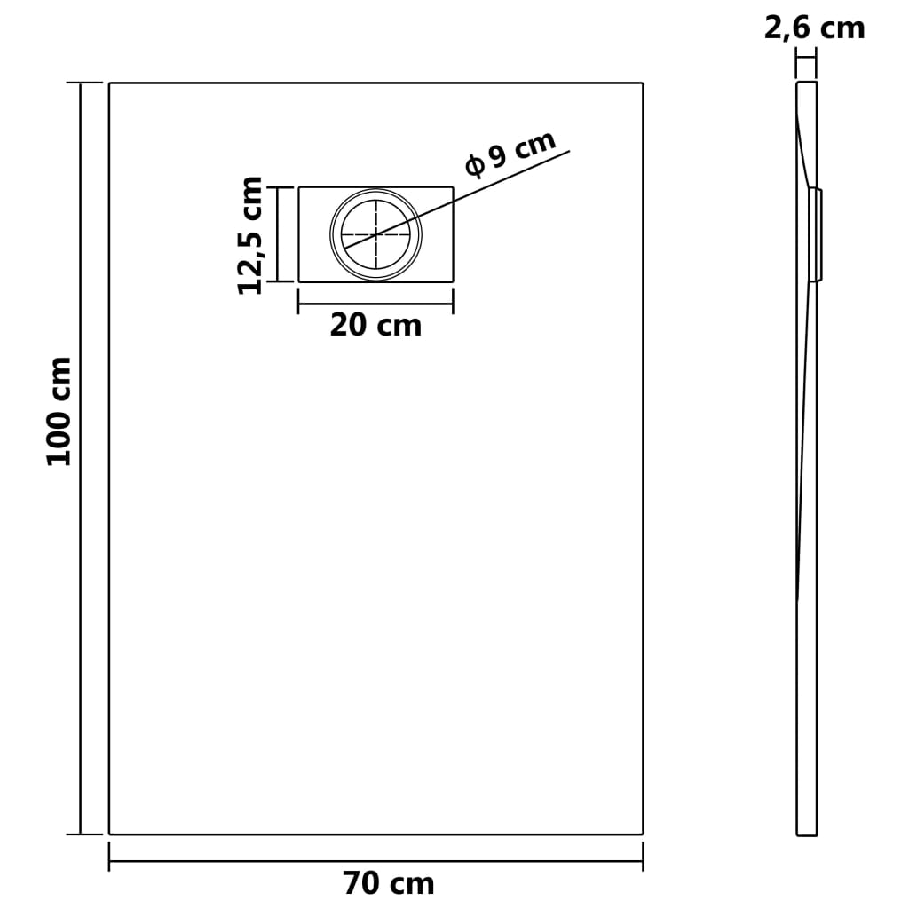 144771 vidaXL Shower Base Tray SMC White 100x70 cm