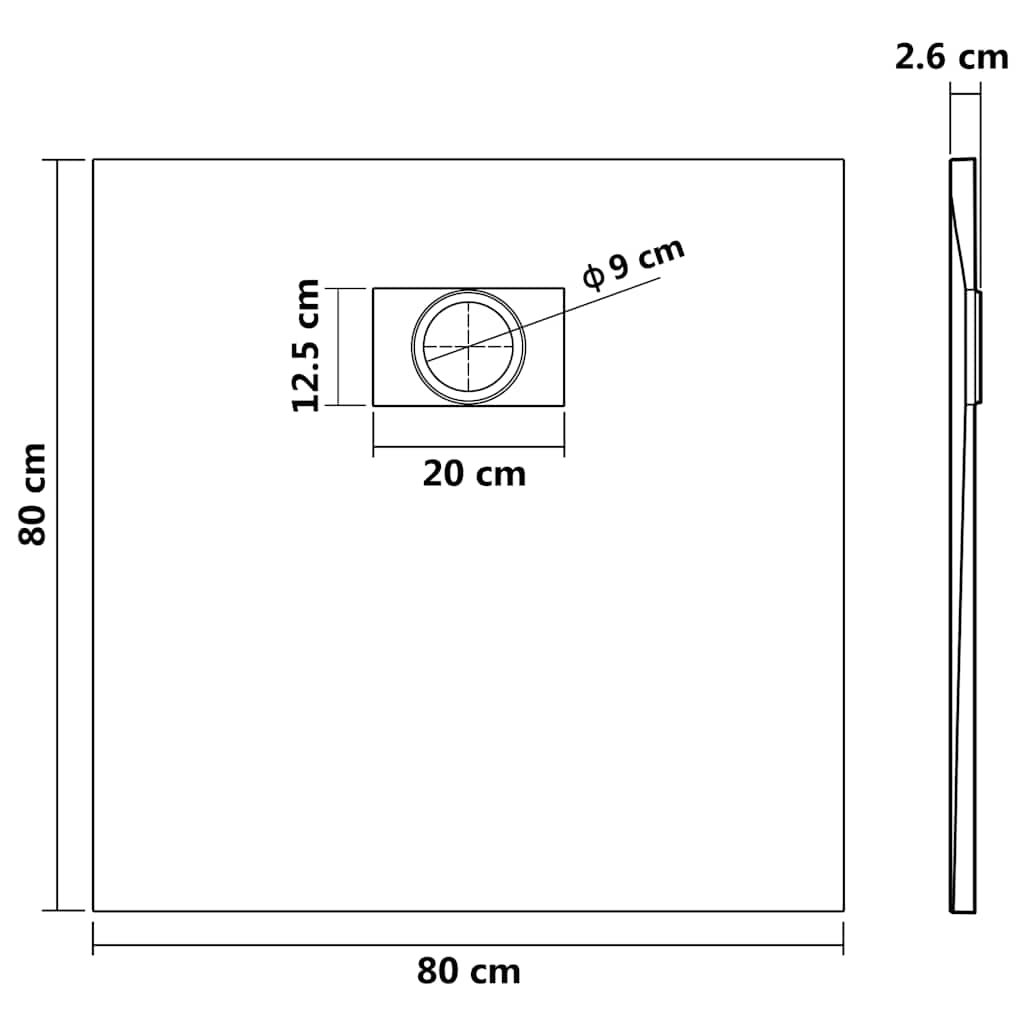 144776 vidaXL Shower Base Tray SMC Black 80x80 cm