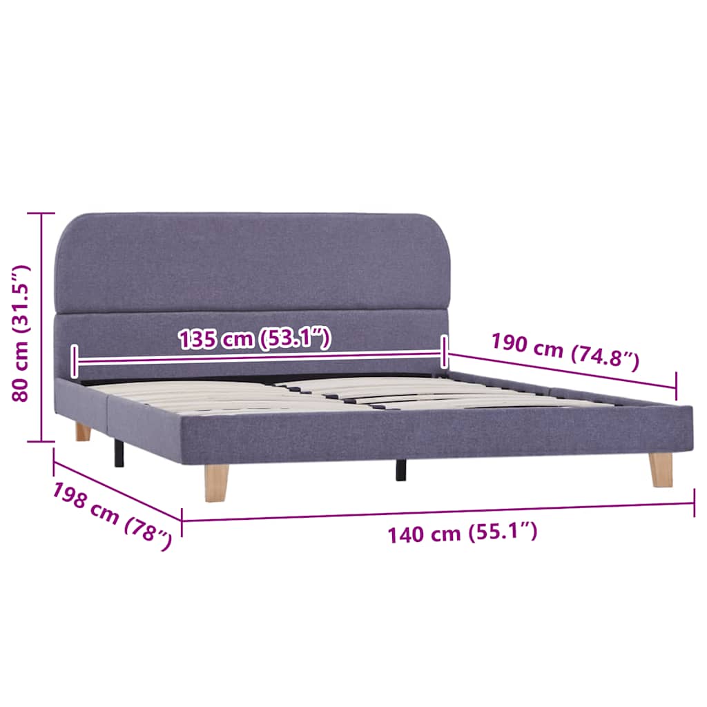 vidaXL Bed Frame without Mattress Light Grey Fabric 135x190 cm