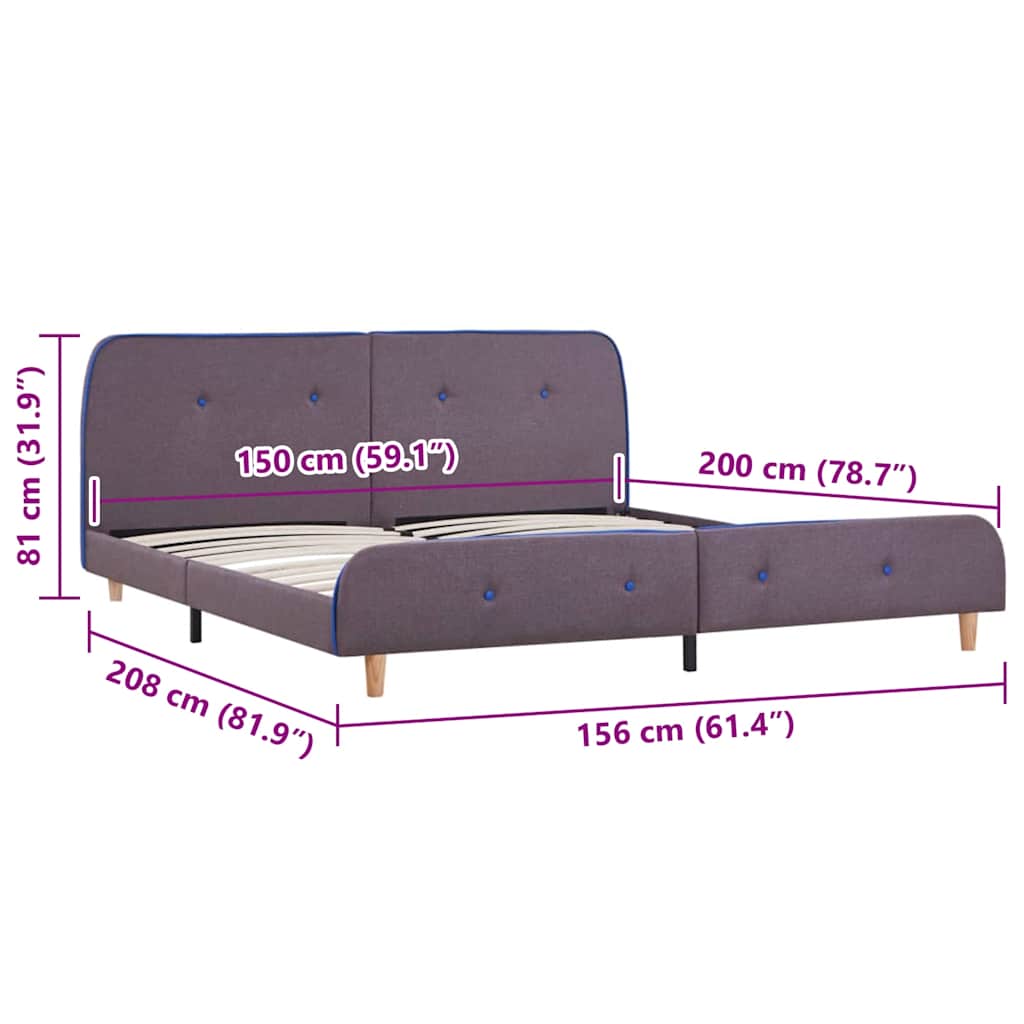 vidaXL Bed Frame without Mattress Taupe Fabric 150x200 cm King Size