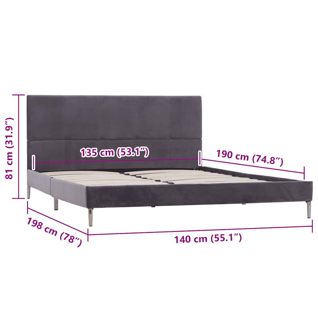 vidaXL Bed Frame | Grey | Polyester, Iron, Wood | Double | Durable | Bed Frame