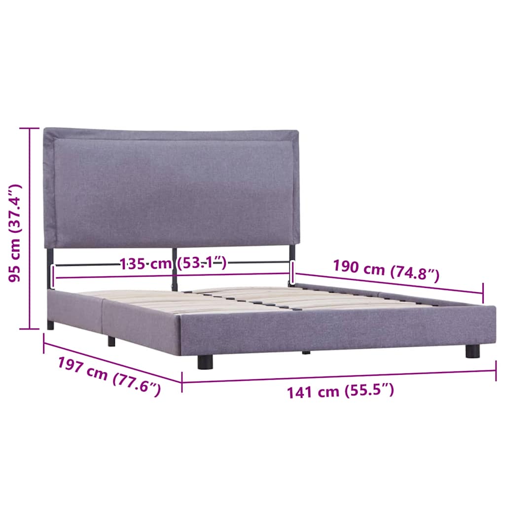 vidaXL Bed Frame without Mattress Light Grey Fabric 135x190 cm