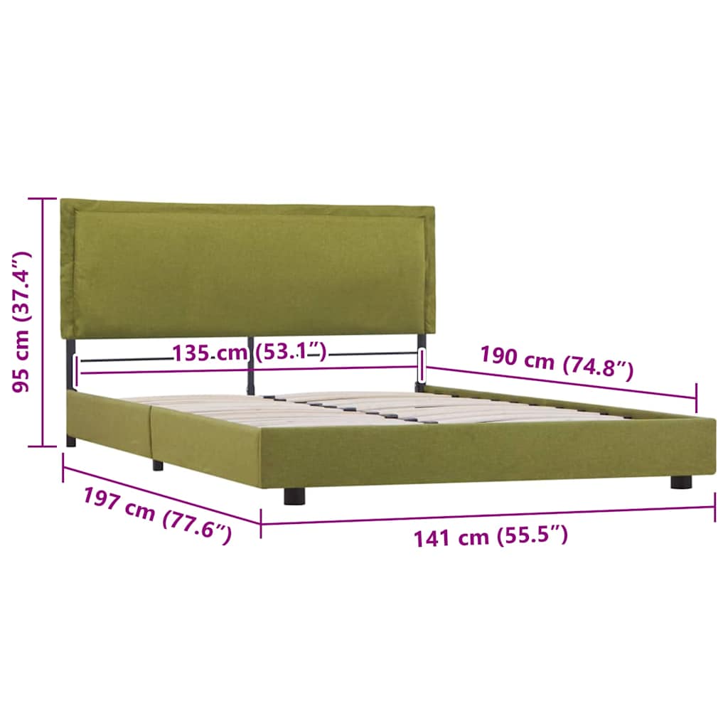 vidaXL Bed Frame without Mattress Green Fabric 135x190 cm
