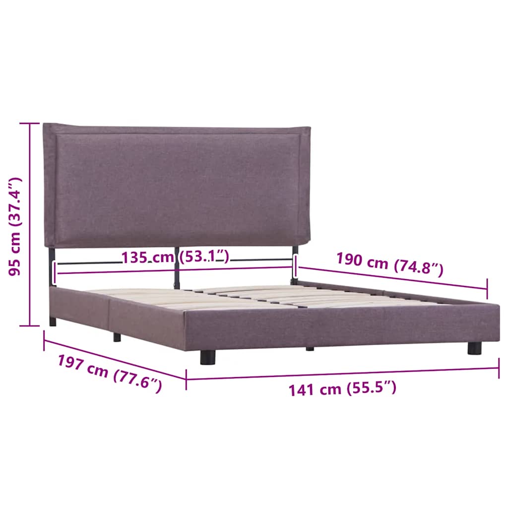 vidaXL Bed Frame without Mattress Taupe Fabric 135x190 cm