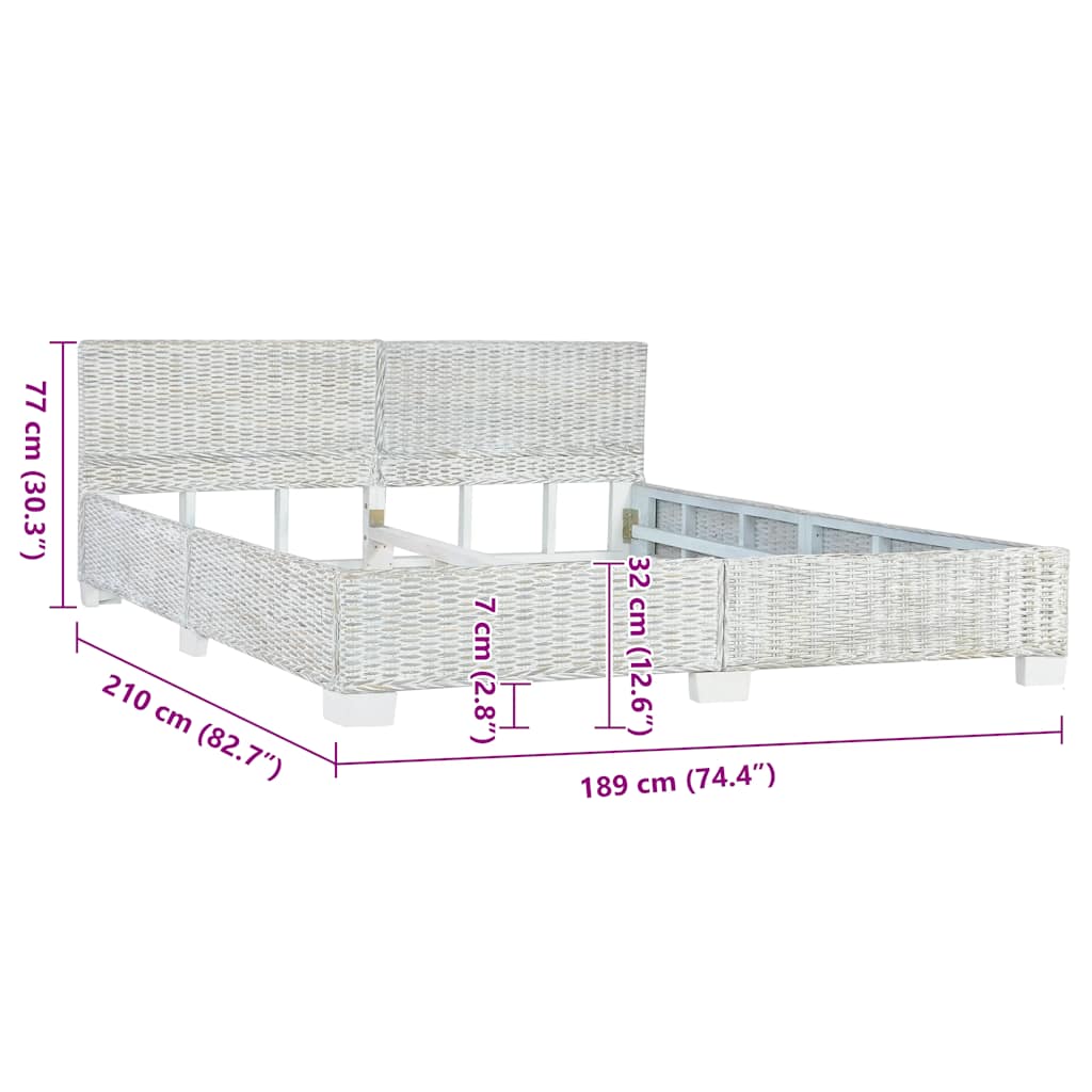 vidaXL Bed Frame without Mattress Grey Natural Rattan 180x200 cm
