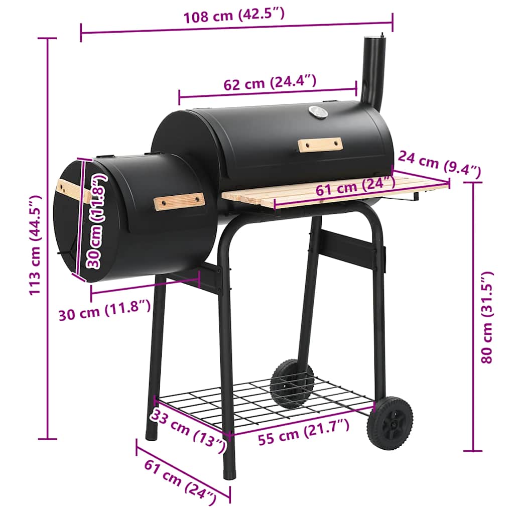 45365 vidaXL Classic Charcoal BBQ Offset Smoker