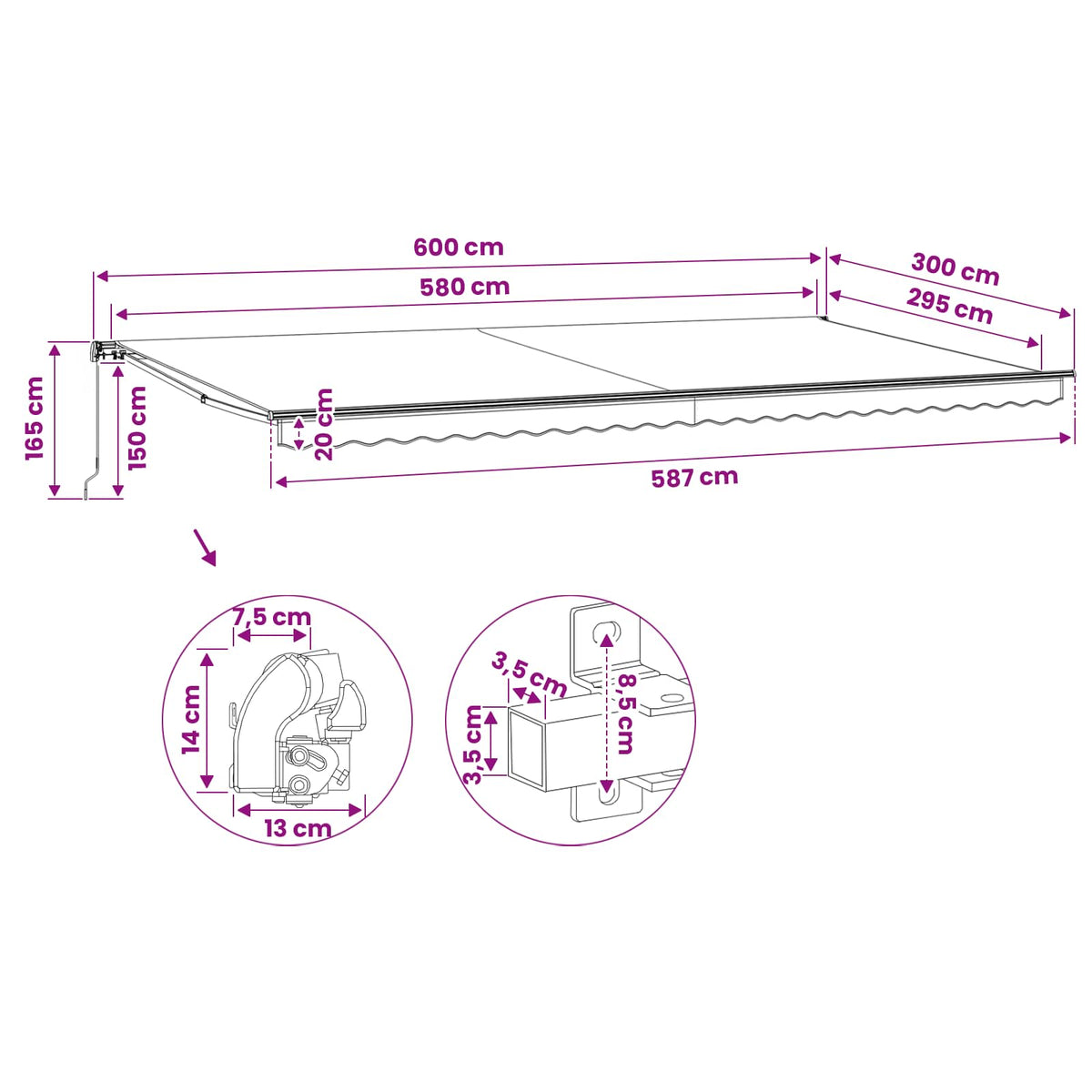 vidaXL Folding Awning Manual Operated 600 cm Yellow/White