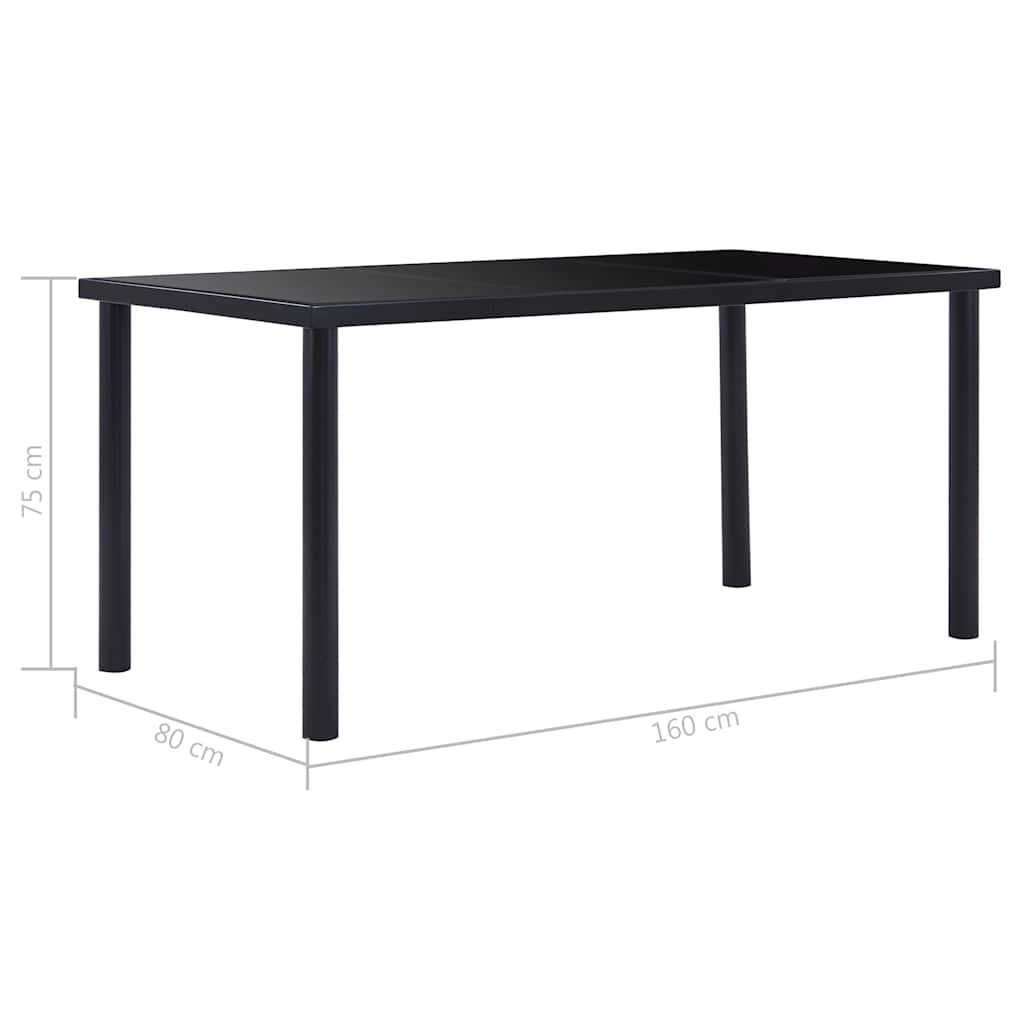 281854 vidaXL Dining Table Black 160x80x75 cm Tempered Glass