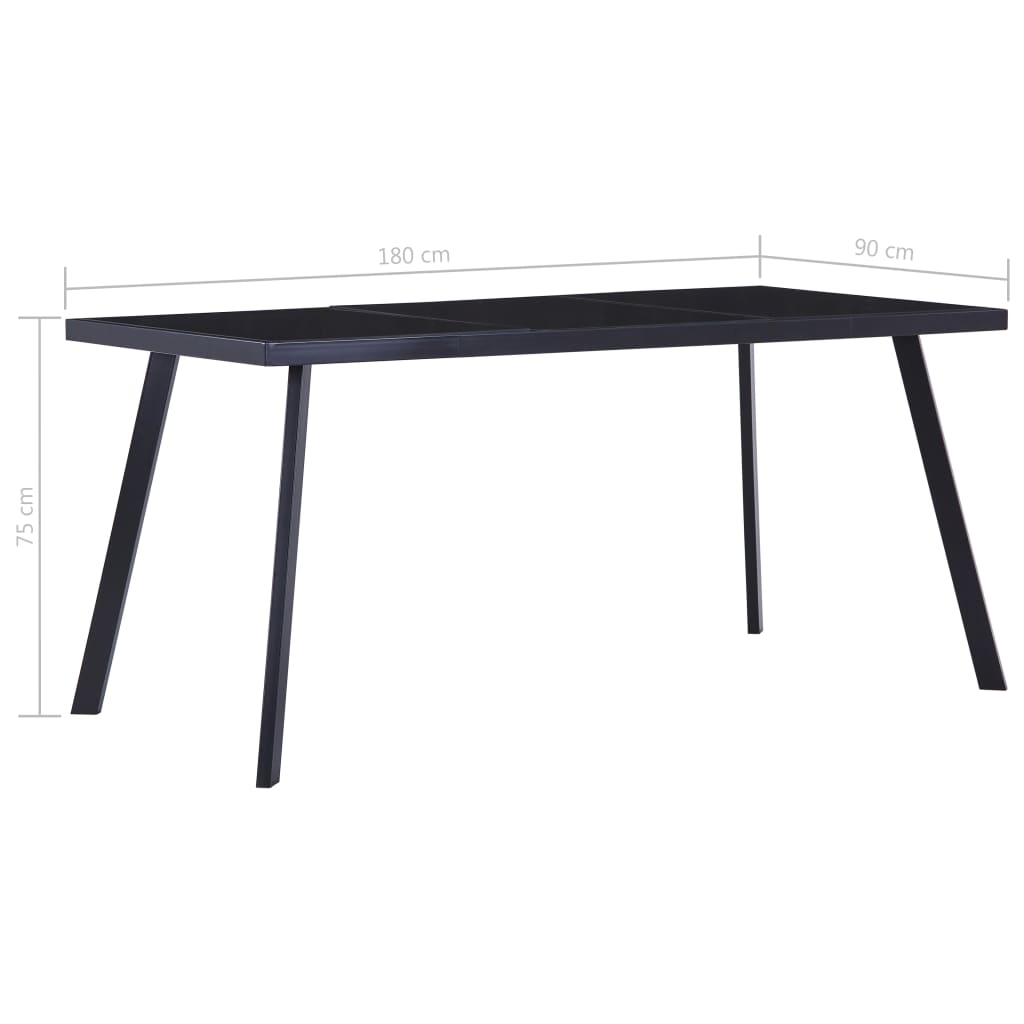 vidaXL Dining Table Black 180x90x75 cm Tempered Glass