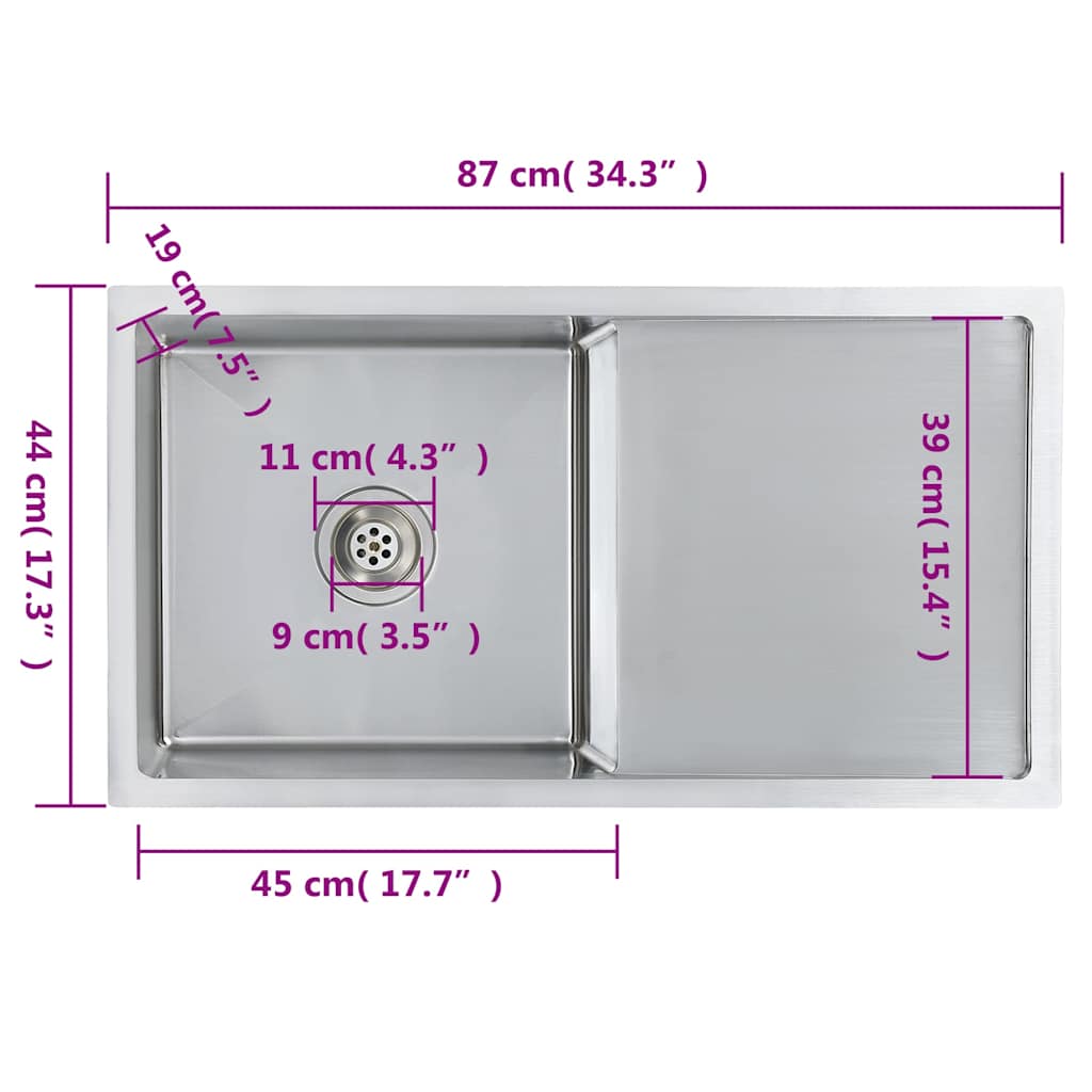 vidaXL Handmade Kitchen Sink Stainless Steel