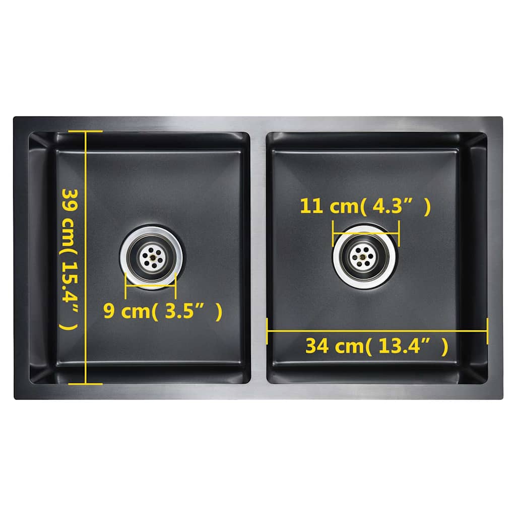 vidaXL Handmade Kitchen Sink Black Stainless Steel