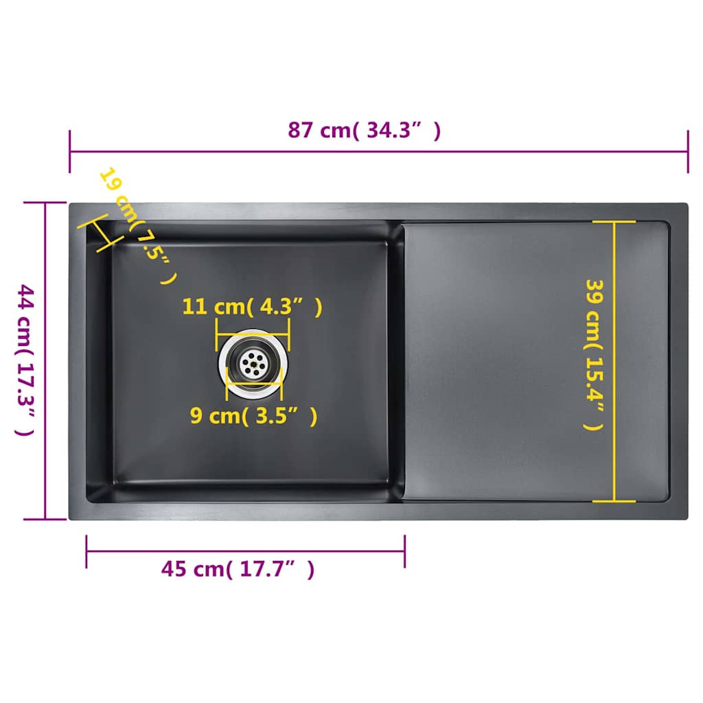 vidaXL Handmade Kitchen Sink Black Stainless Steel