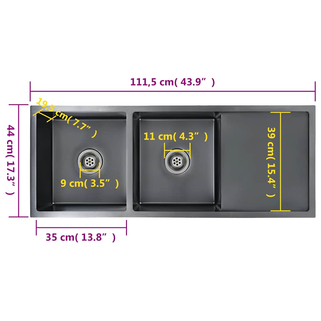 vidaXL Handmade Kitchen Sink Black Stainless Steel