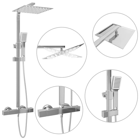 145053 vidaXL Dual Head Shower Set with Thermostat Stainless Steel