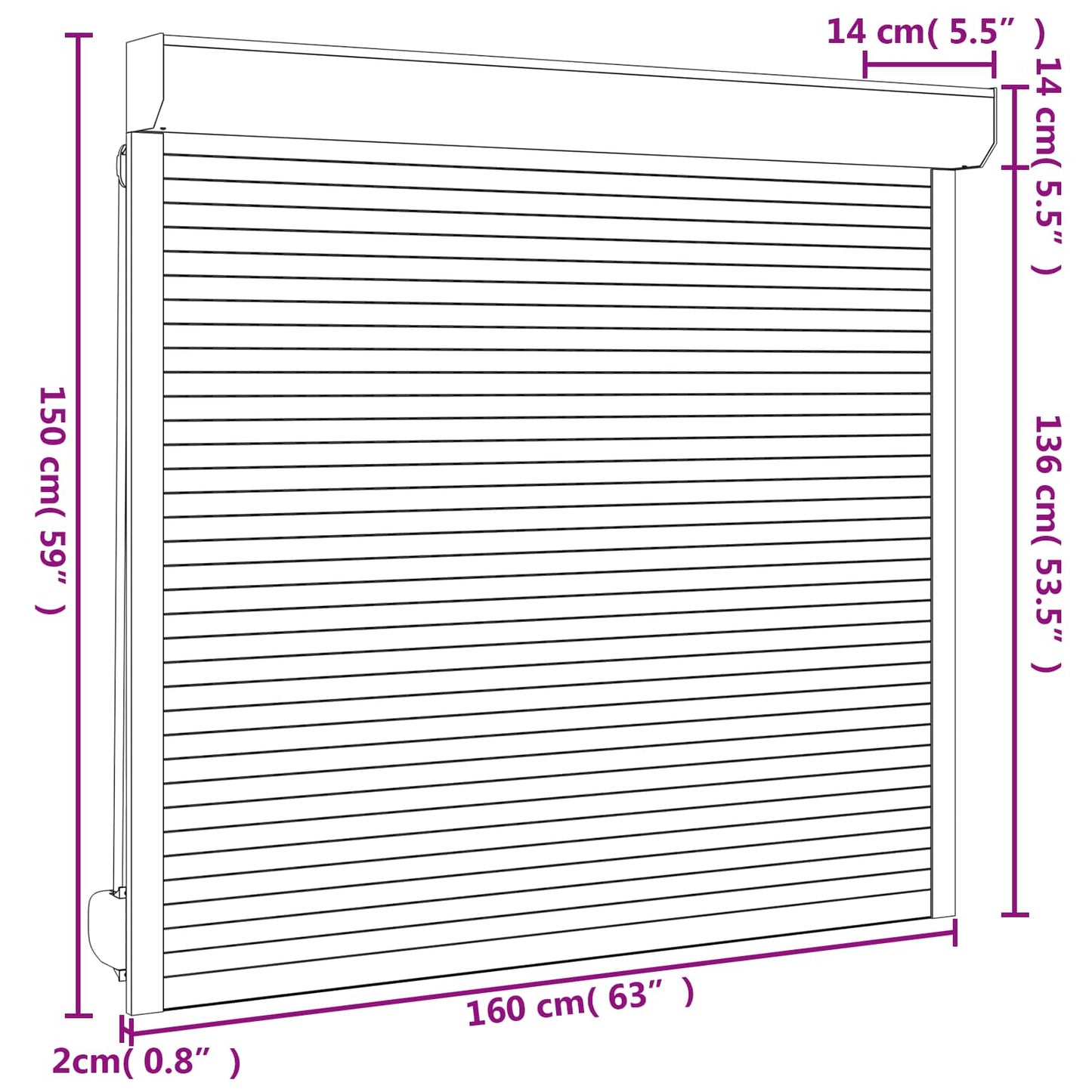 vidaXL Roller Shutter White 160 x 150 cm Aluminium and Polyurethane