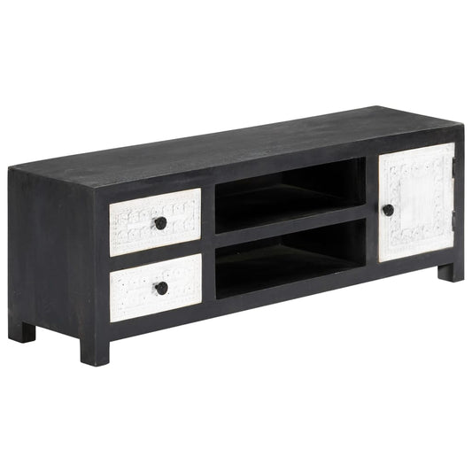 282723 vidaXL Hand Carved TV Cabinet Grey&White 120x30x40 cm Solid Wood Mango