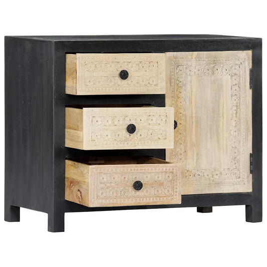 282724 vidaXL Hand Carved Side Cabinet Grey 75x35x60 cm Solid Mango Wood