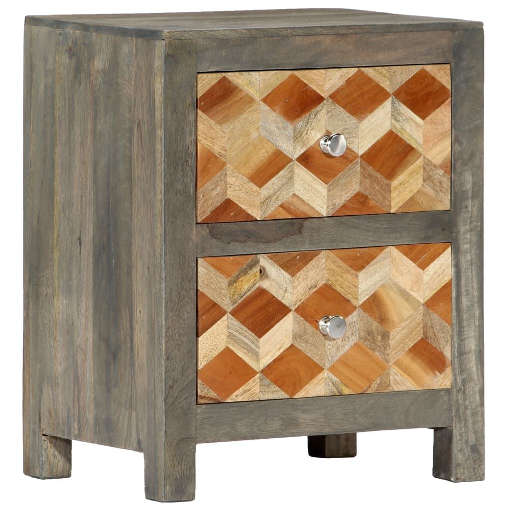 vidaXL Bedside Cabinet | Grey and brown | Solid mango wood, MDF | 40x30x50cm