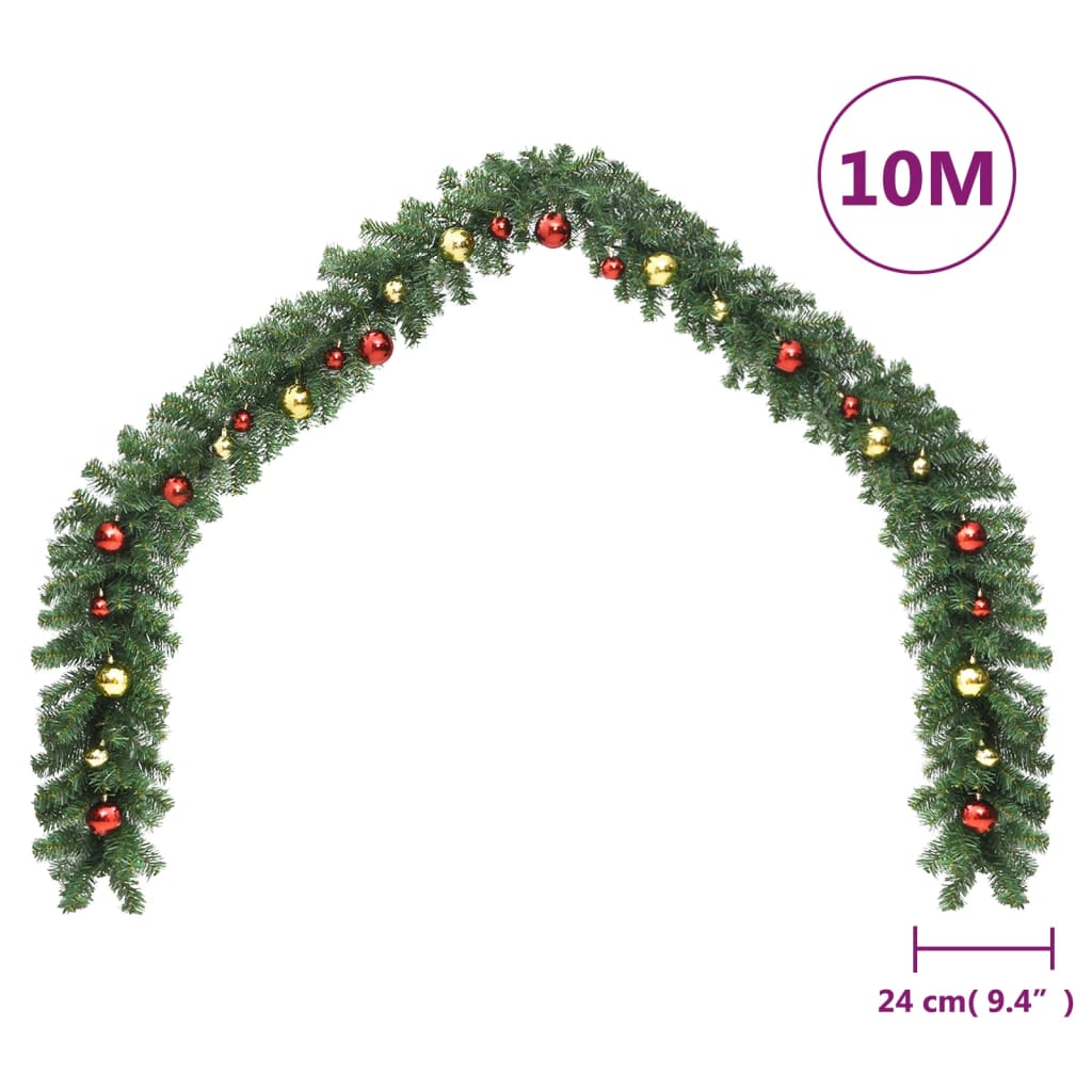 vidaXL Christmas Garland | Green, Gold, Red | PVC | 10 m | Ornaments