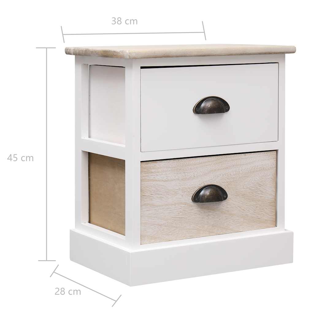 vidaXL Cabinet | Set of 2 | White and Natural | Paulownia Wood | Small