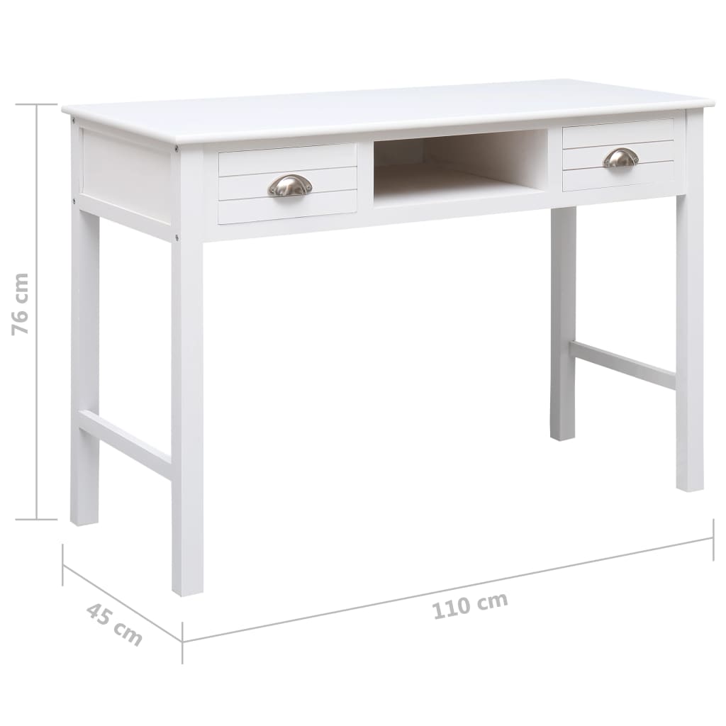 284155 vidaXL Writing Desk White 110x45x76 cm Wood
