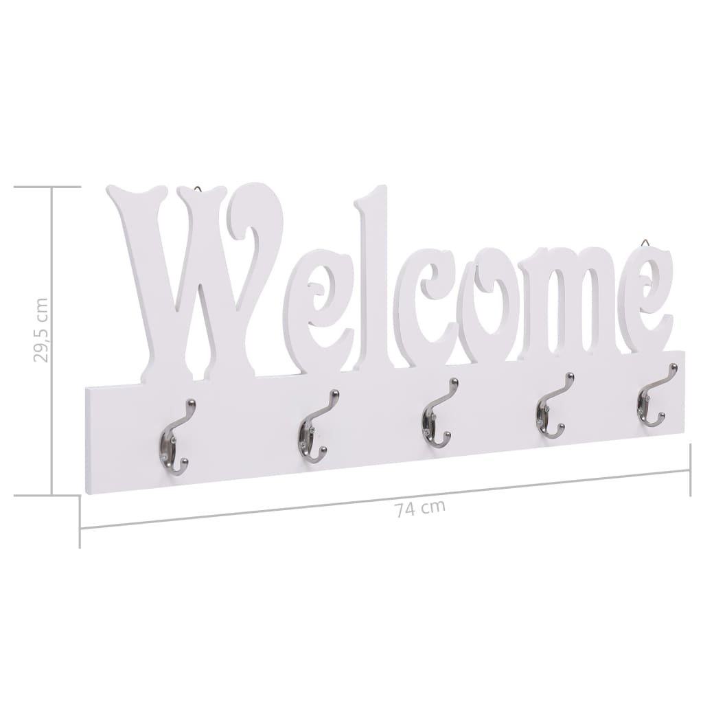 vidaXL Wall Mounted Coat Rack WELCOME White 74x29.5 cm