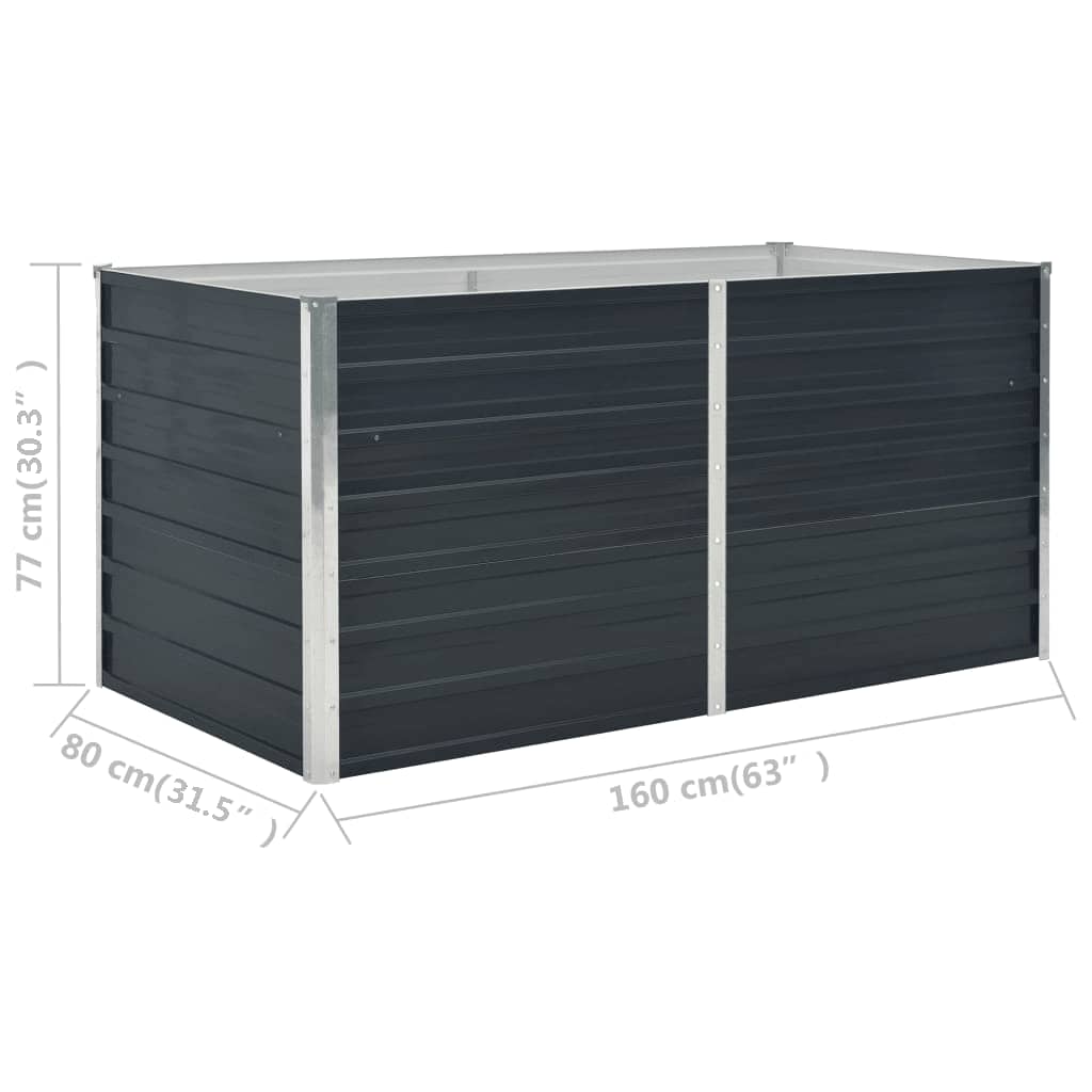 vidaXL Raised Garden Bed Anthracite 160x80x77 cm Galvanised Steel