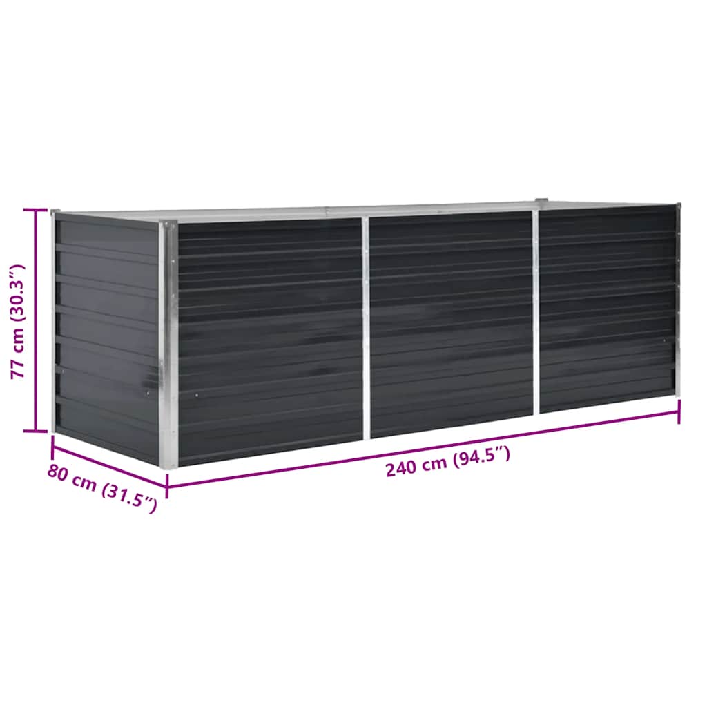 45726 vidaXL Garden Raised Bed Anthracite 240x80x77 cm Galvanised Steel