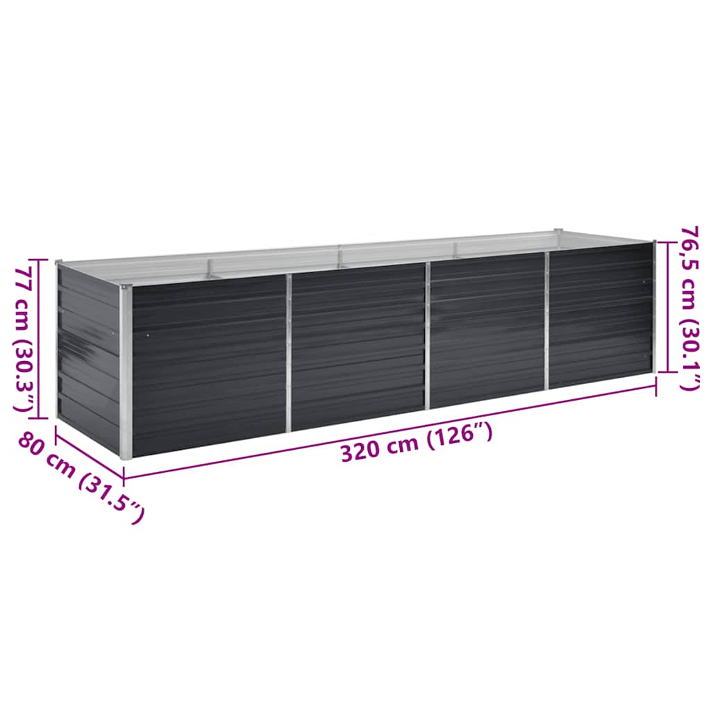 45728 vidaXL Garden Raised Bed Anthracite 320x80x77 cm Galvanised Steel